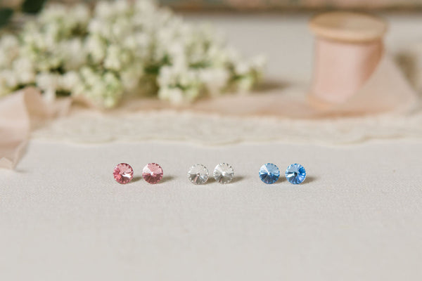 mini crystal | 2 pairs of stud earrings | stainless steel | hypoallergenic | 8mm