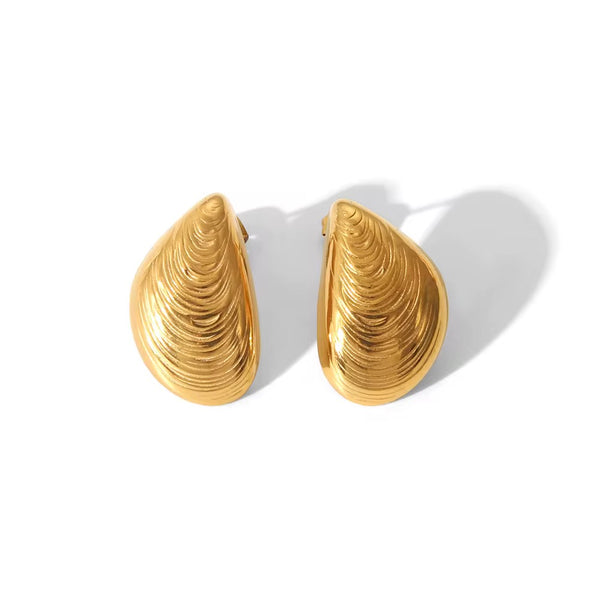 Mussel shell stud earrings | gold statement earrings