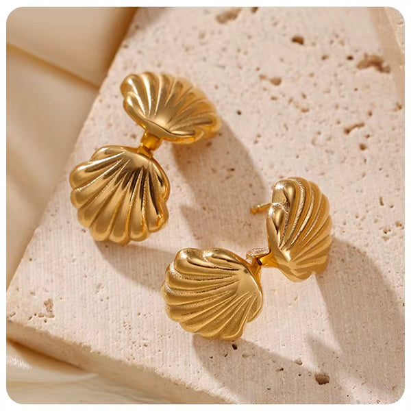 Mussel shell stud earrings | gold statement earrings