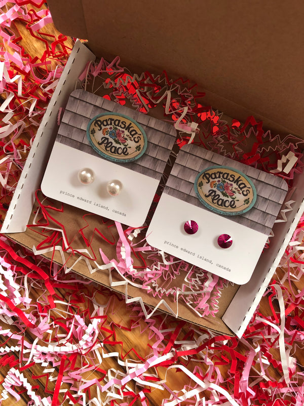valentine's day bundle | mini crystal & pearl stud earrings | stainless steel