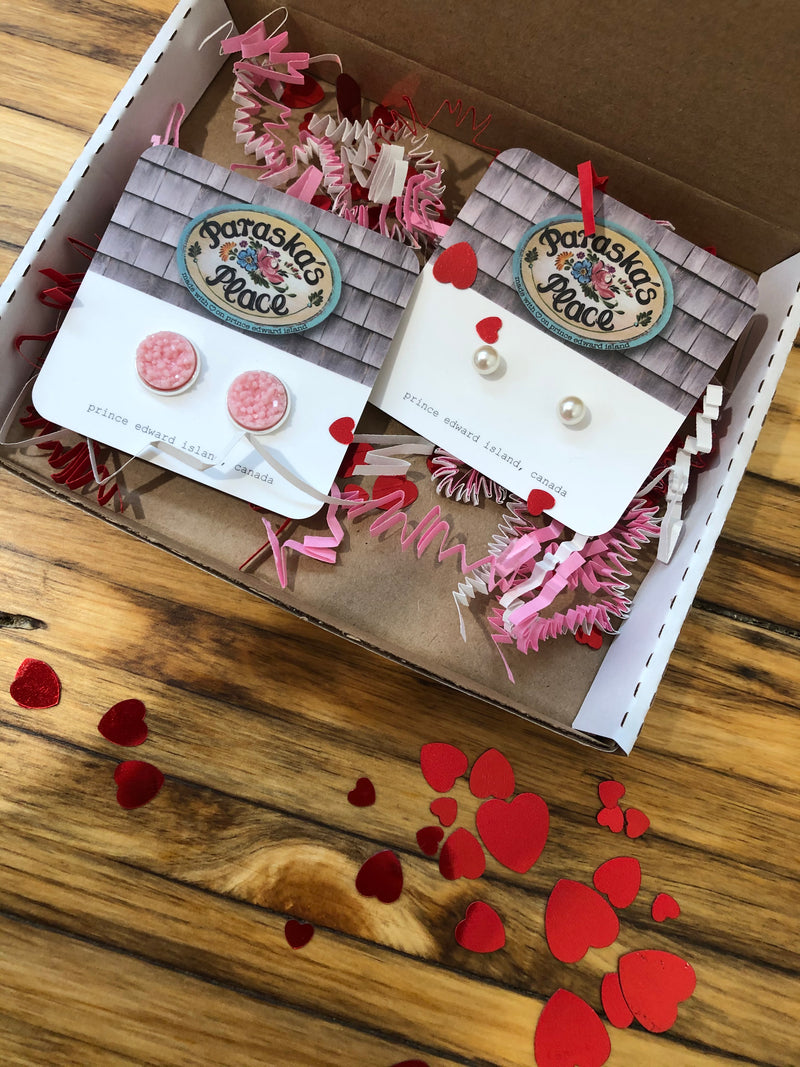 valentine's day bundle | faux druzy & pearl stud earring
